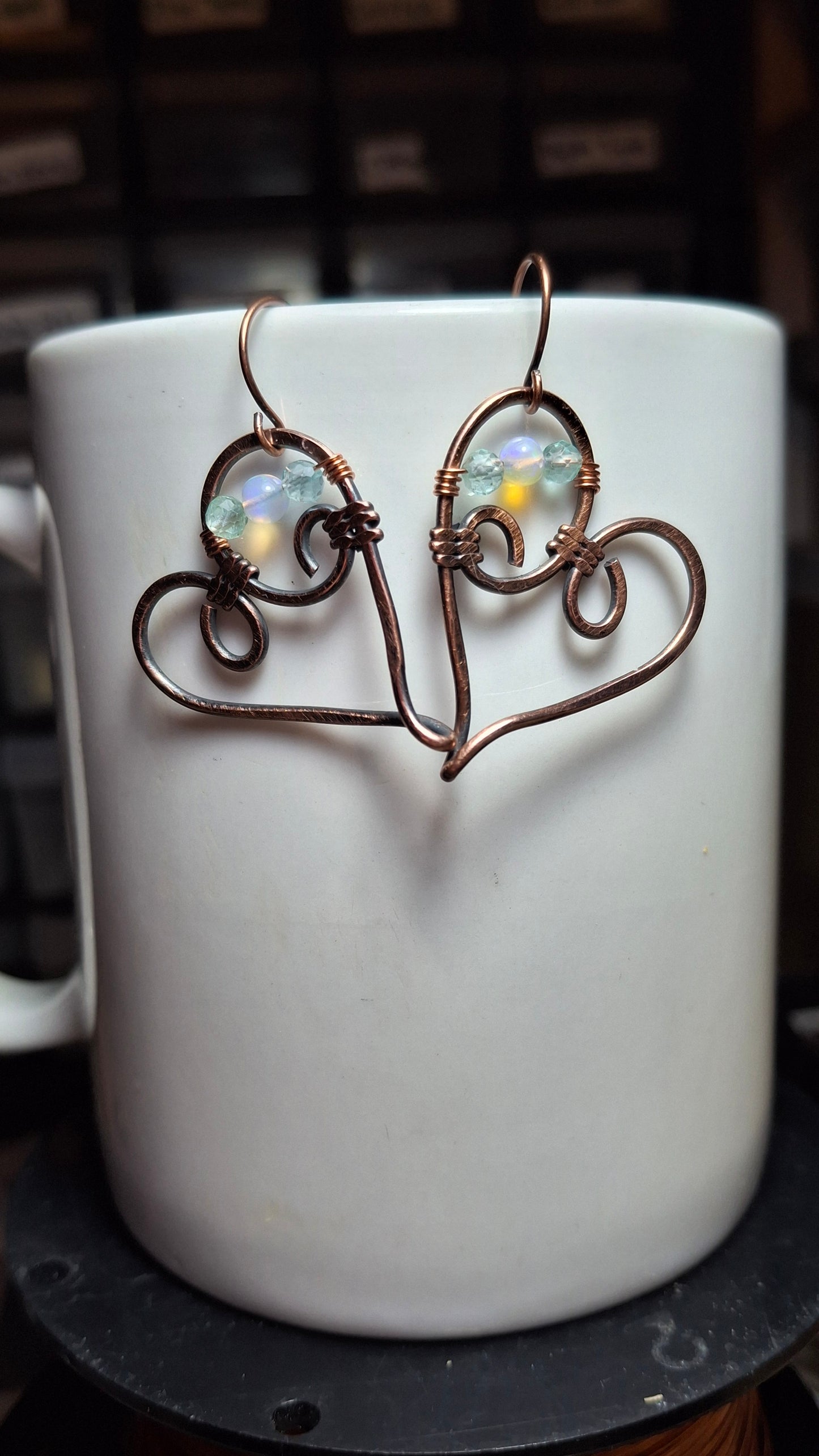 Aquamarine and opal heart