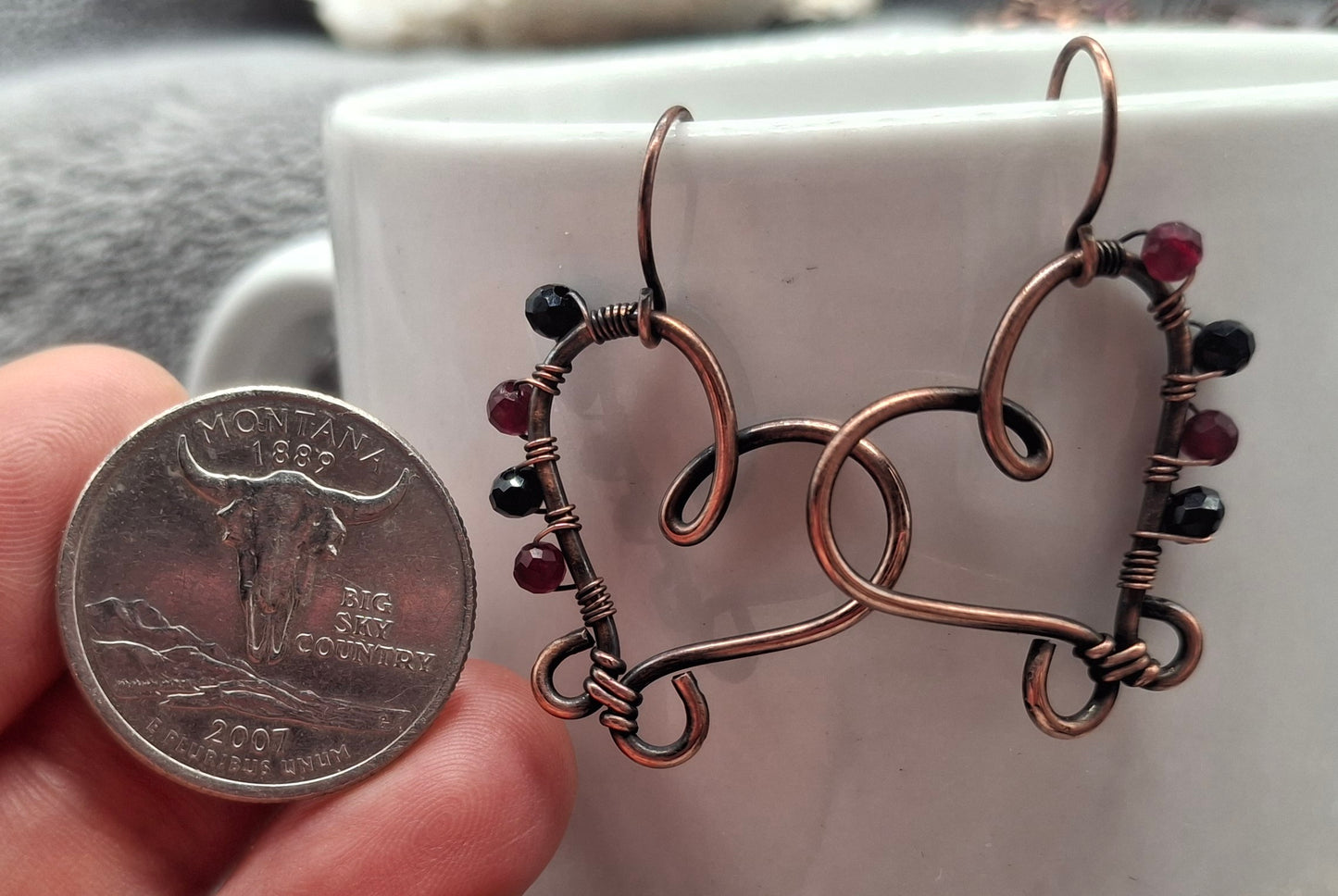 Black spinel and garnet hearts