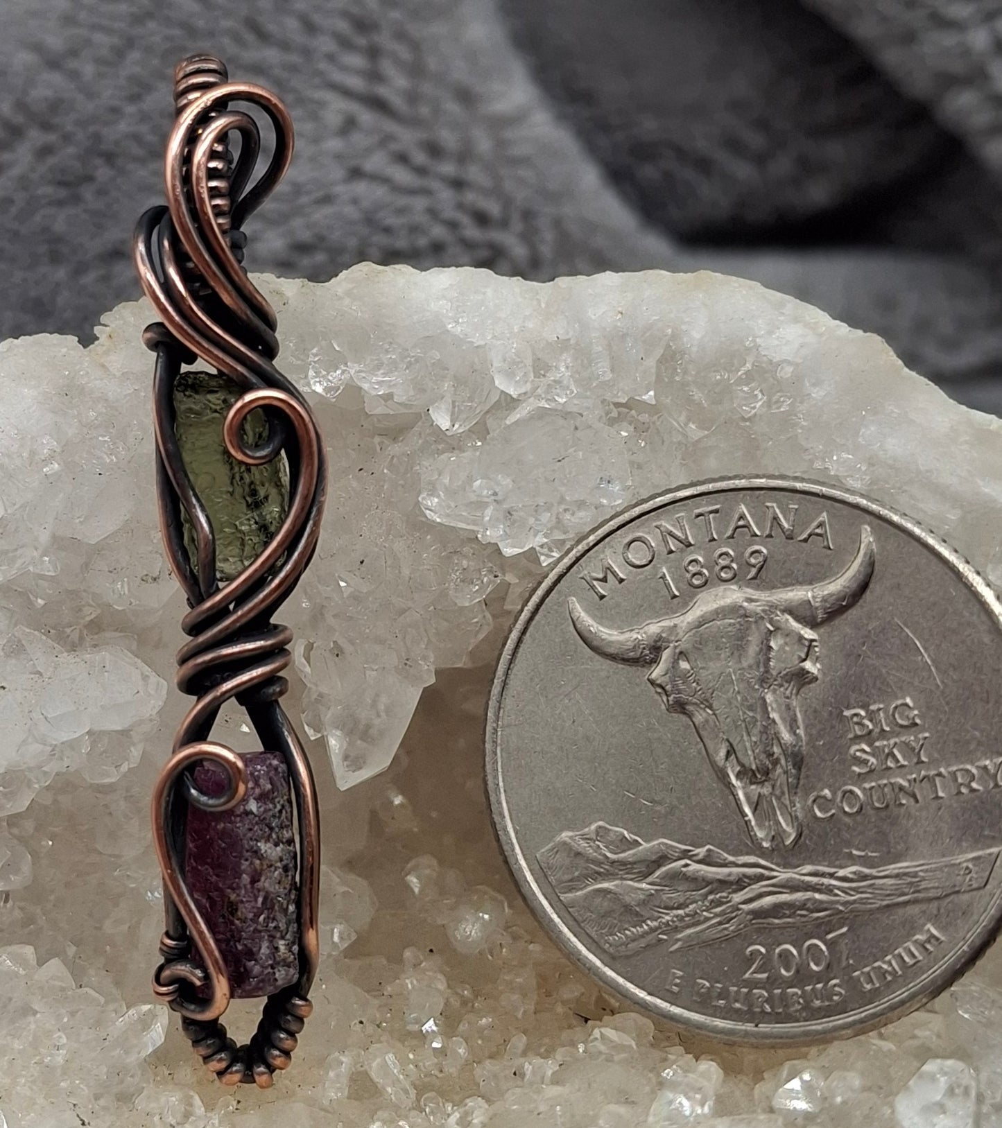 Moldavite and ruby