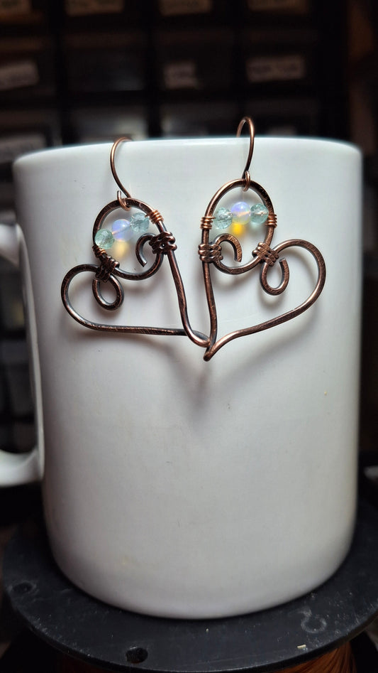 Aquamarine and opal heart