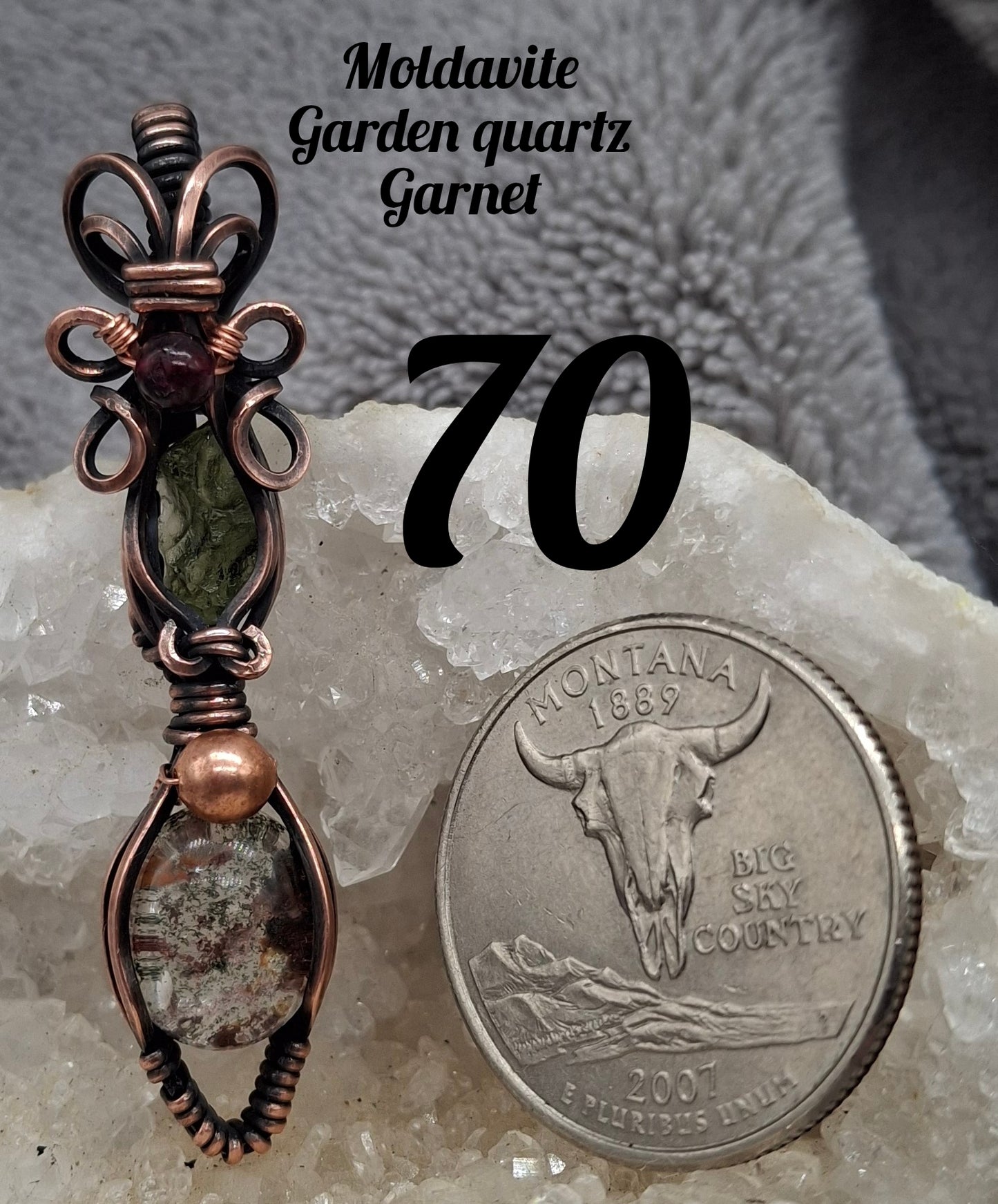 Moldavite and garden quartz