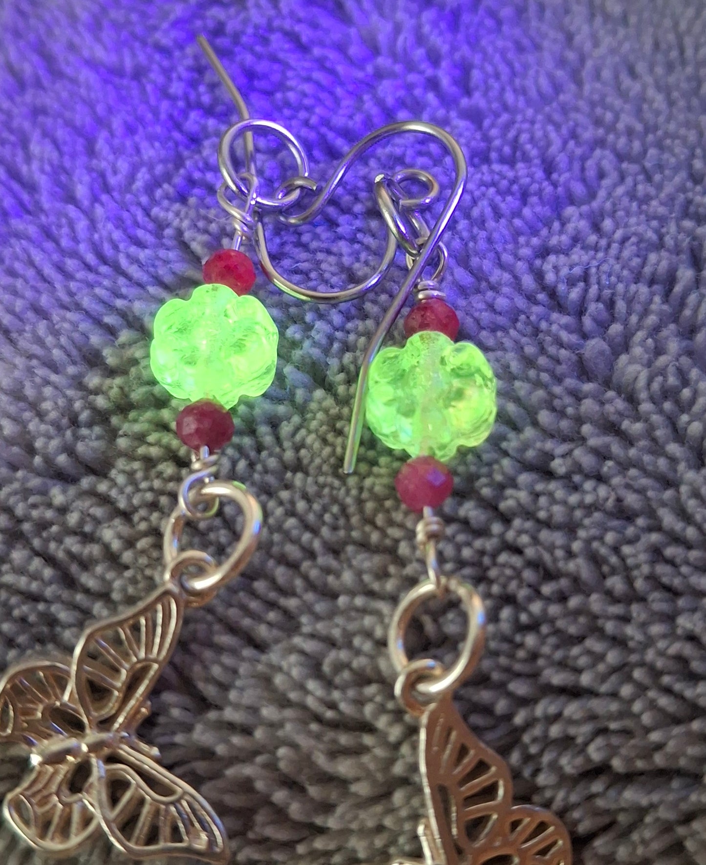 Uranium glass and ruby butterfly
