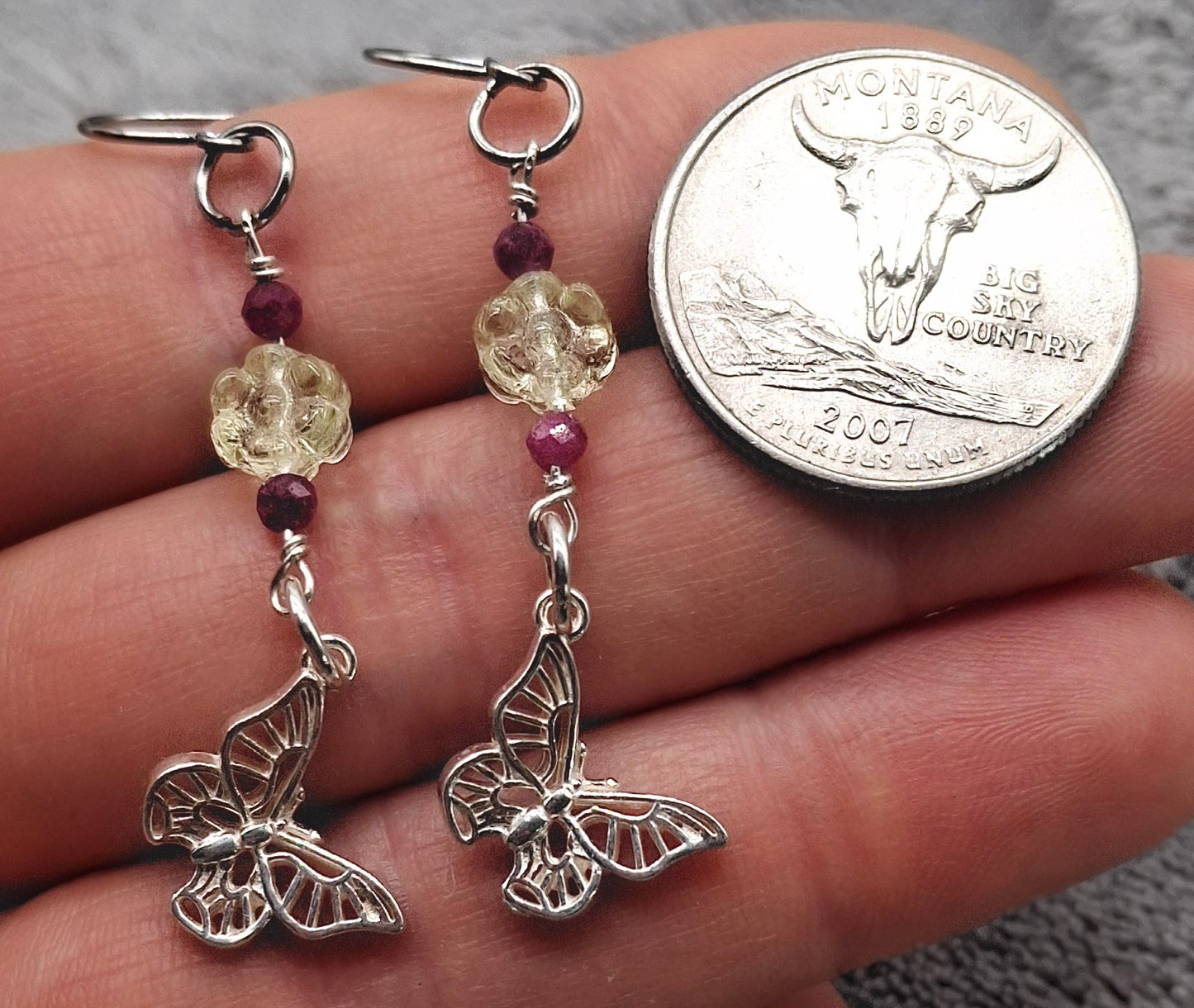 Uranium glass and ruby butterfly