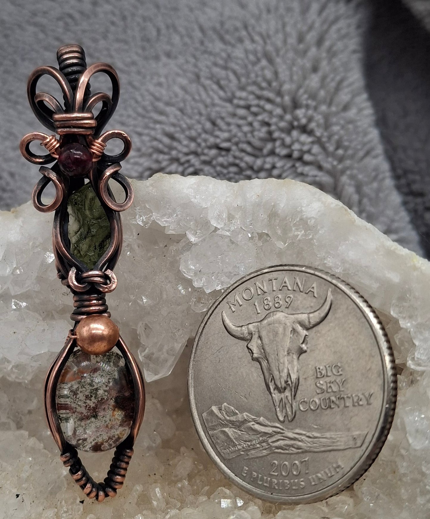 Moldavite and garden quartz